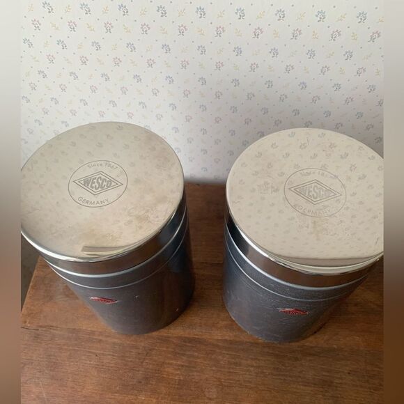 Vintage Wesco 2 Qt Gray Steel Canister Set Made in Germany SET OF 2 HG2 - Picture 2 of 8